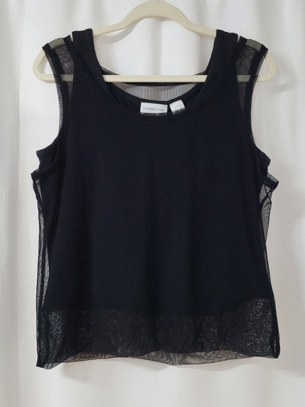 Liz Claiborne Black Sleeveless Mesh Panel Top